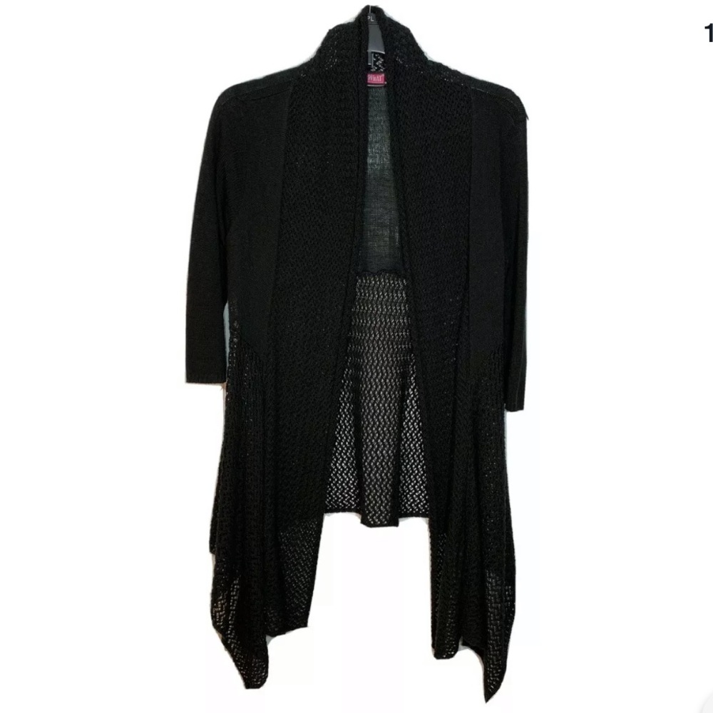 🩷 SAY WHAT BLACK KNITTED ASYMMETRICAL CARDIGAN